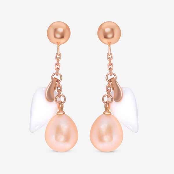 SuperOro 18K Rose Gold, Pink Pearl and Chalcedony Drop Earrings 62634
