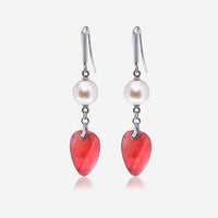 SuperOro 18K White Gold, Pearl and Rhodochrosite Drop Earrings
