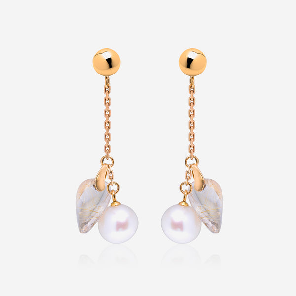 SuperOro 18K Yellow Gold, Pearl and Faceted Quartz Drop Earrings