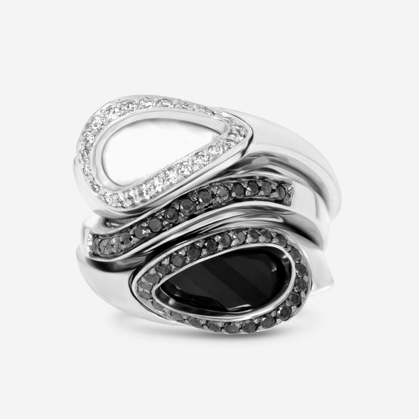 SuperOro 18K White Gold, Diamond and Black Diamond Stackable Ring 62710