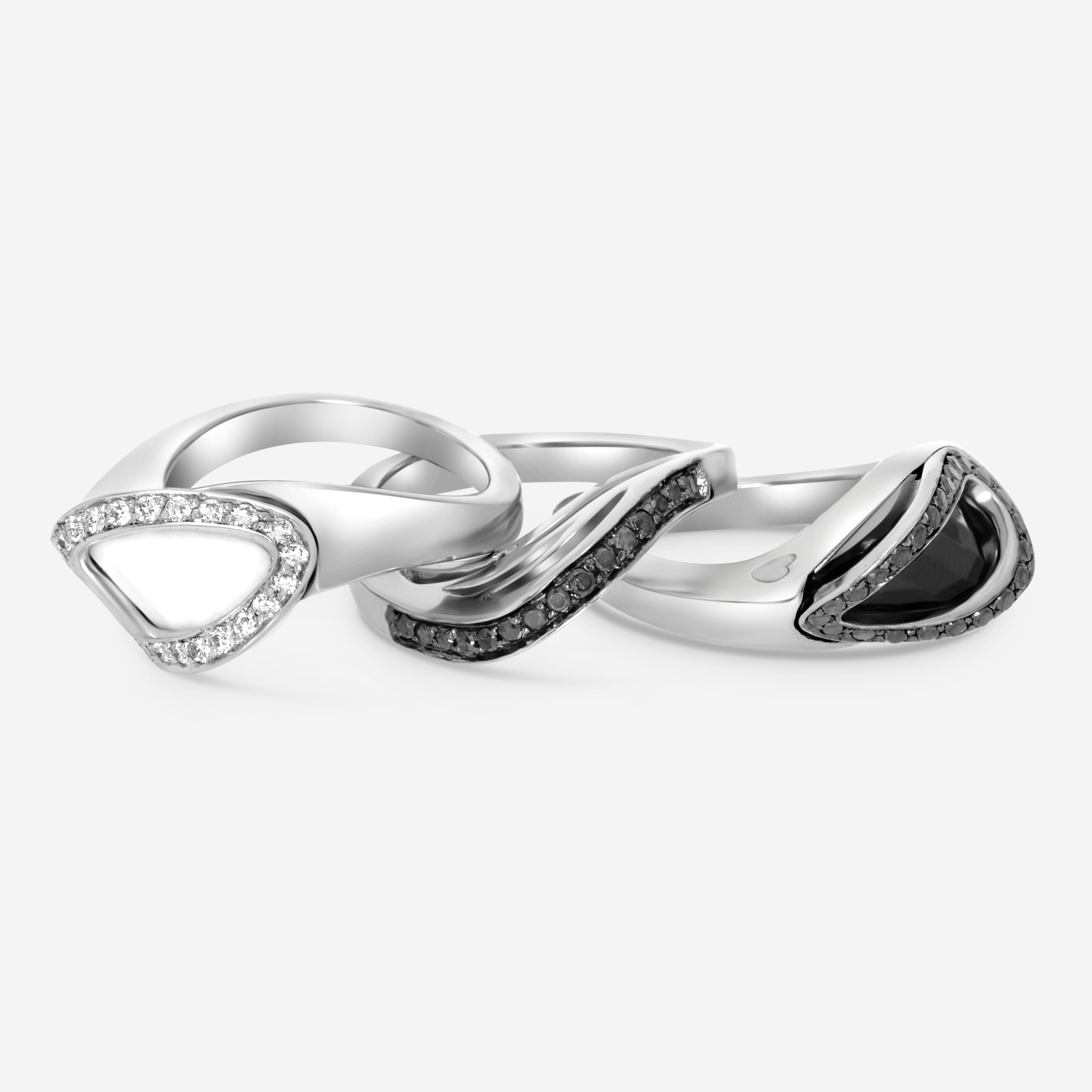 SuperOro 18K White Gold, Diamond and Black Diamond Stackable Ring 62710 - THE SOLIST