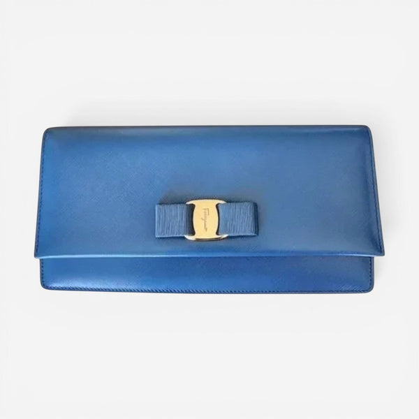 Salvatore Ferragamo 627212 Women's Blue Vara Bow Clutch MSRP $985 - THE SOLIST