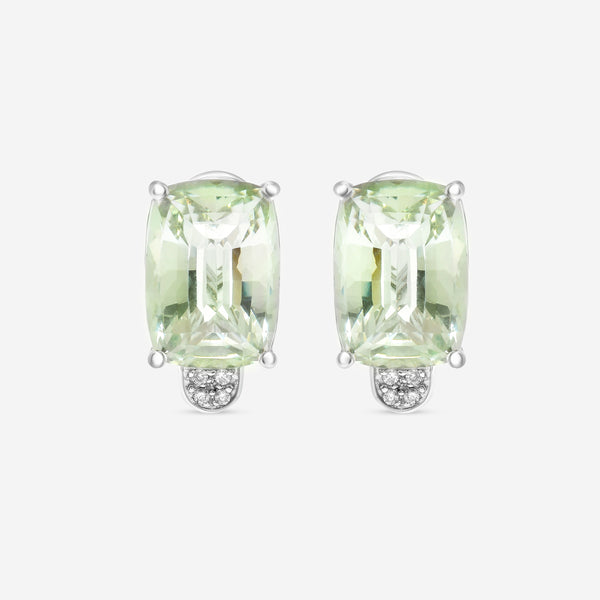 SuperOro 14K White Gold, Green Quartz and Diamond Huggie Earrings 63104