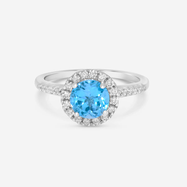 SuperOro 14K White Gold, Blue Topaz and Diamond Gemstone Ring 63312