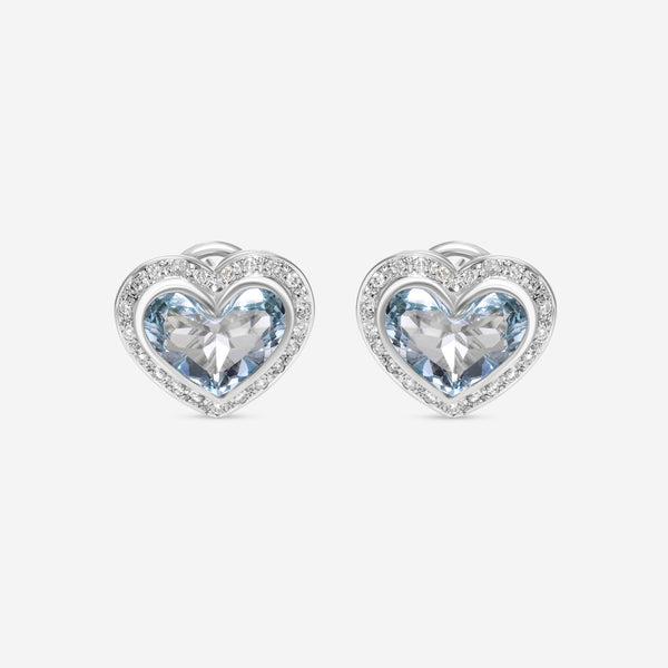 SuperOro 18K White Gold, Aquamarine and Diamond Heart Huggie Earrings 63472 - THE SOLIST