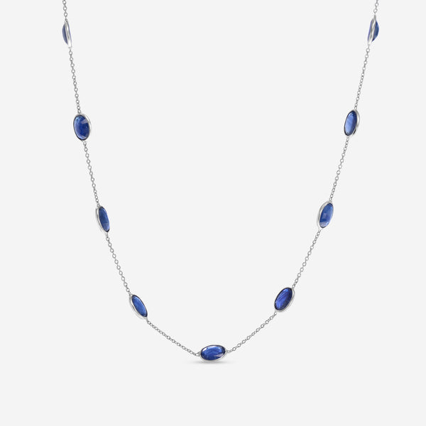 SuperOro 18K White Gold, Blue Sapphire 4.00ct. tw. Princess Necklace 63776 - THE SOLIST