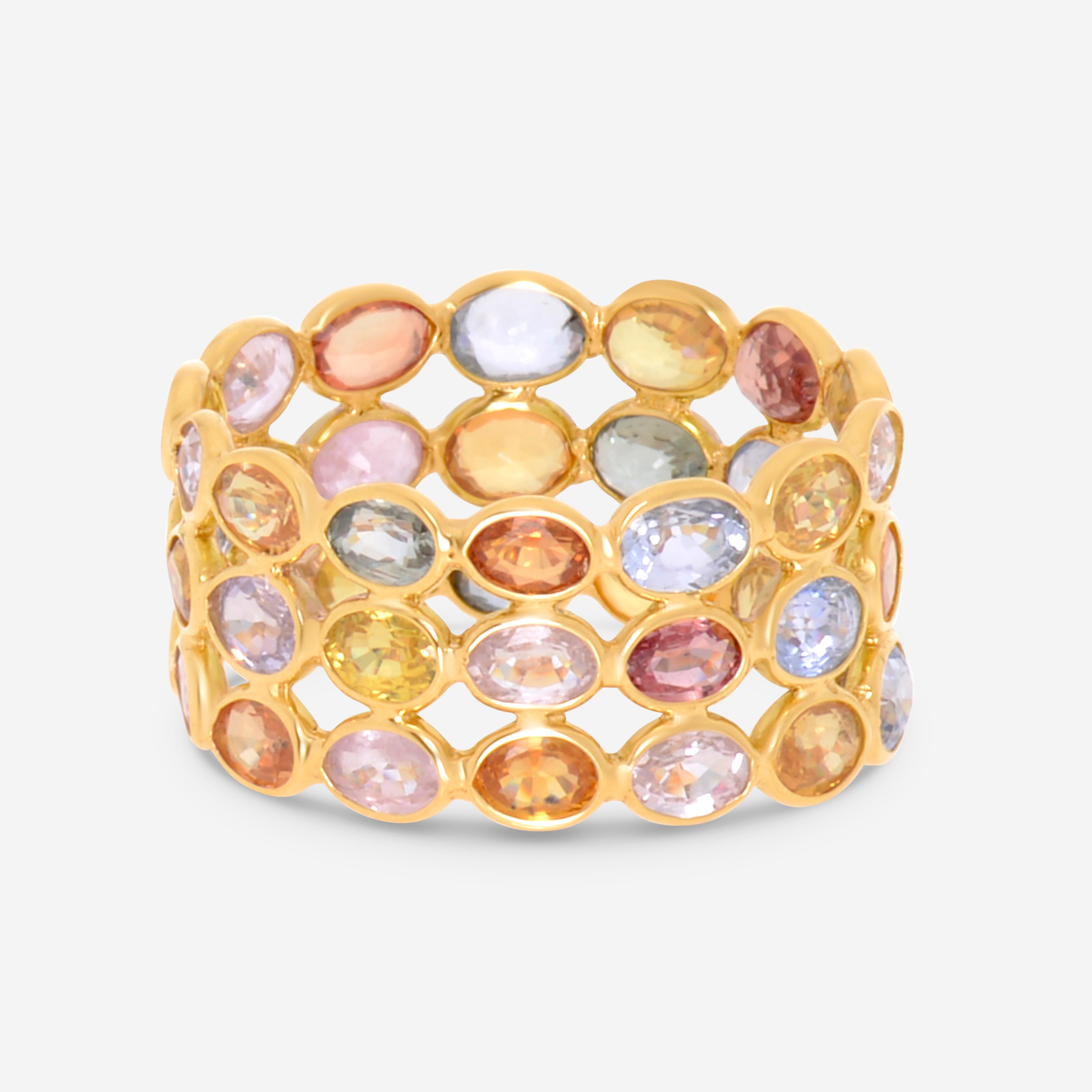 SuperOro 18K Yellow Gold, Multi Sapphire 5.50ct. tw. Gemstone Ring - THE SOLIST