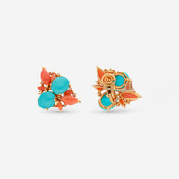 Zydo 18K Yellow Gold Diamond Coral and Turquoise Earrings FE966