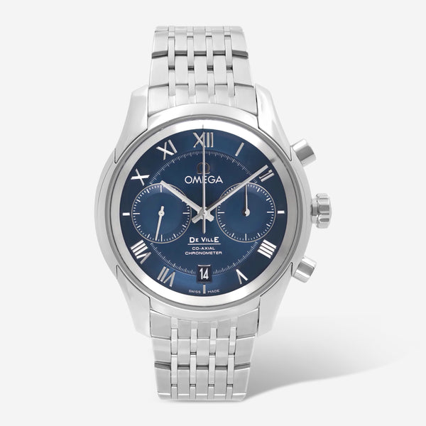 Omega De Ville Hour Vision Co Axial Steel Blue Dial Chronograph Automatic Men's Watch