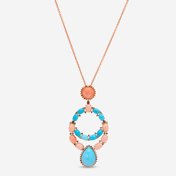 Zydo 18K Rose Gold, Turquoise and Coral Pendant Necklace 68371 - THE SOLIST