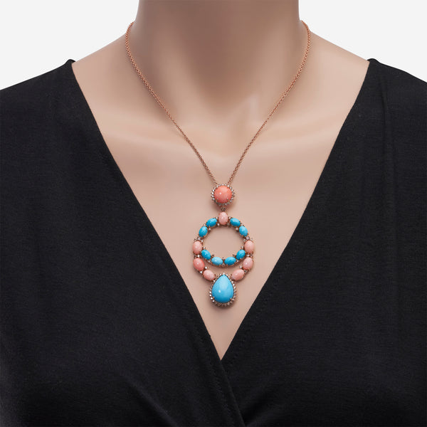 Zydo 18K Rose Gold, Turquoise and Coral Pendant Necklace 68371 - THE SOLIST