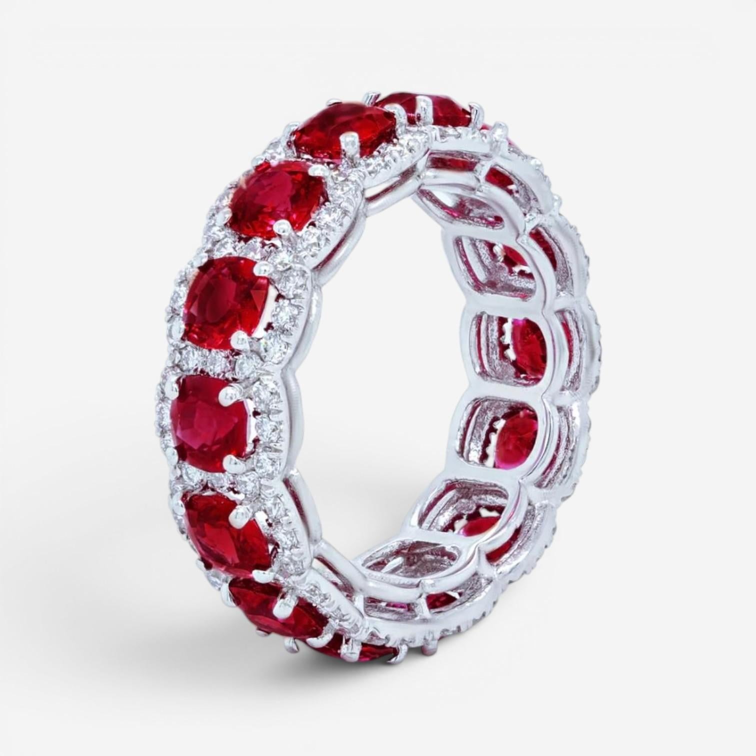 Diana M. Jewels 18K White Gold Ruby & Diamond Halo Band Ring Sz. 6 WB5151