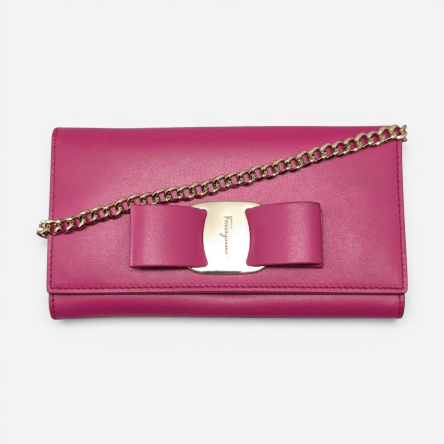Salvatore Ferragamo Vara Women's 705292 Pink Wallet With Chain MSRP $795 - THE SOLIST