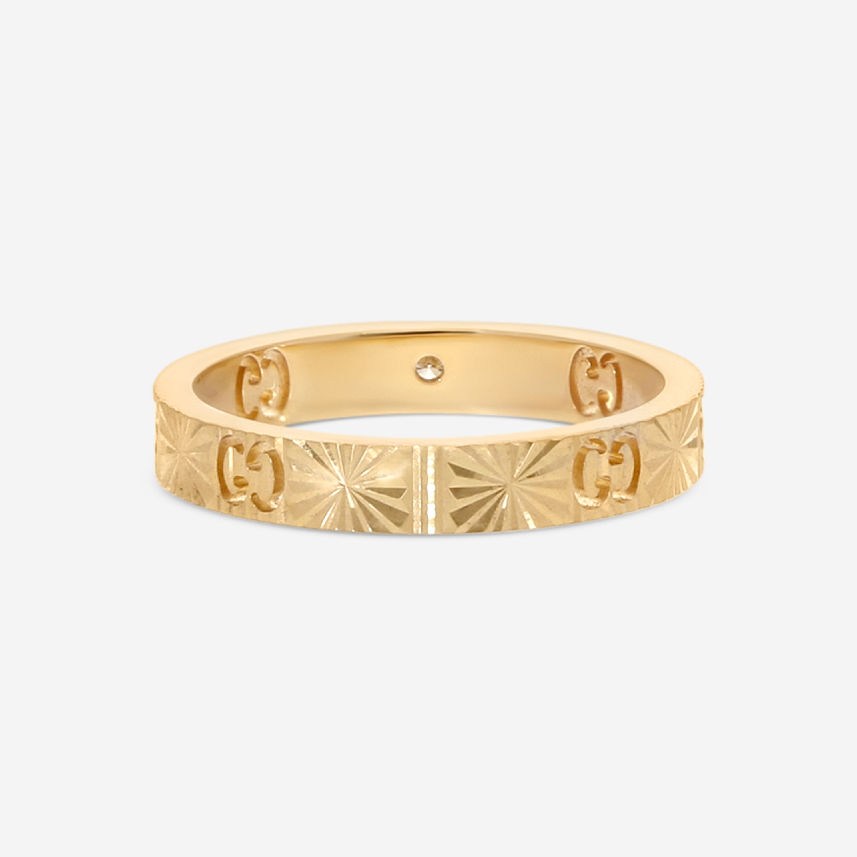 Gucci Icon Ring 18K Yellow Gold and Diamond Band Ring YBC7278920020 MSRP $1,610 - THE SOLIST