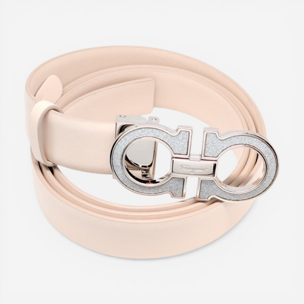 Salvatore Ferragamo Women's 725713 Bone Gancini Diamond Buckle Belt 100 MSRP $550 - THE SOLIST