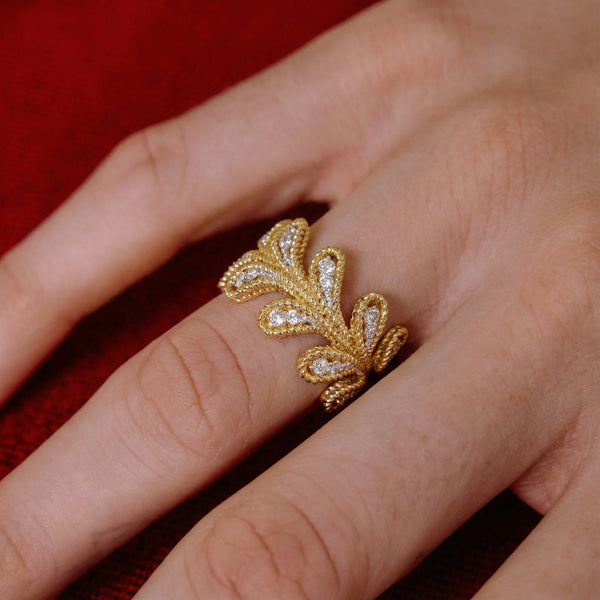 Roberto Coin Byzantine Barocco 18K Yellow & White Gold Diamond Ring Sz. 6.5 7772809AJ65X