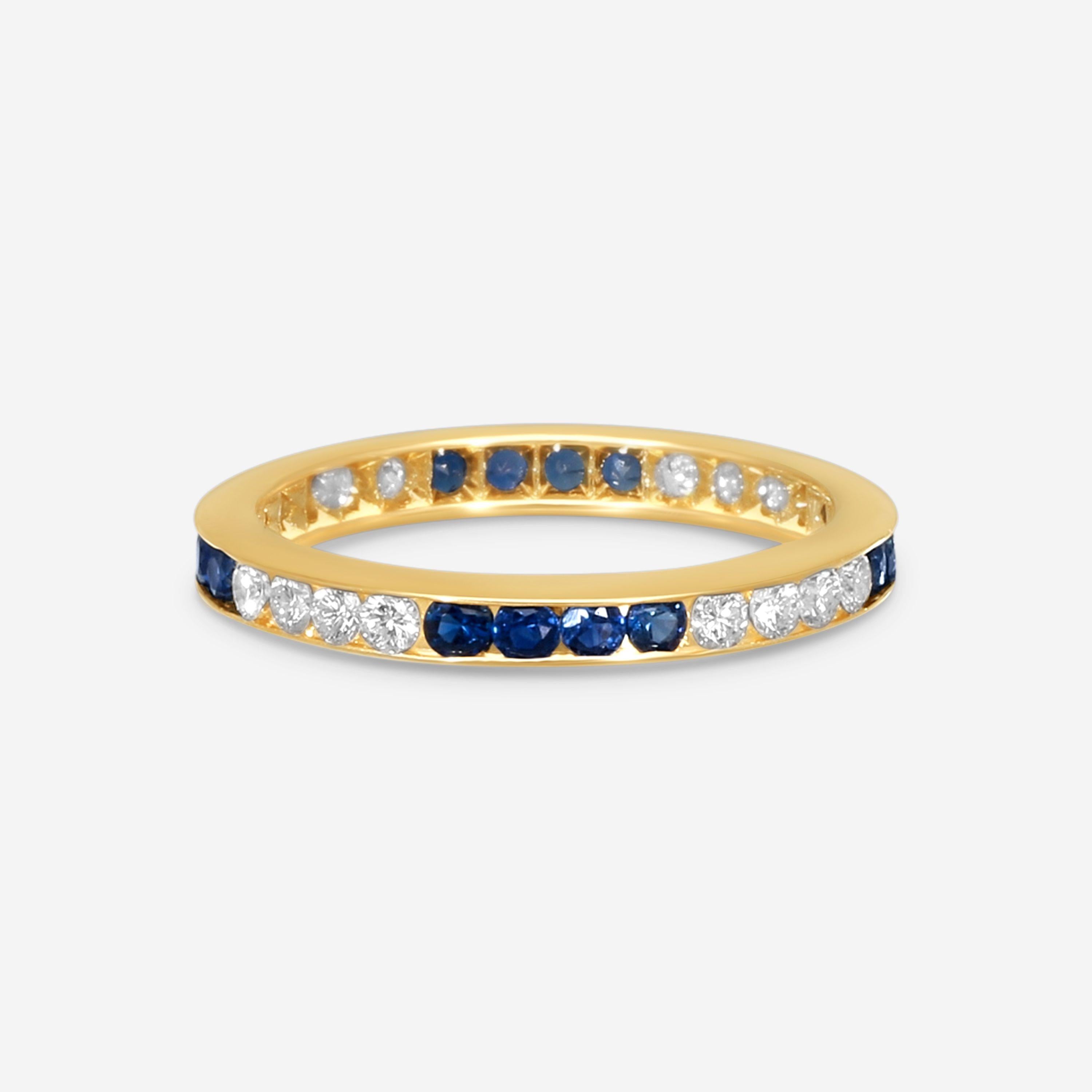 Suna 14K Yellow Gold Diamond & Sapphire Wedding Band Ring Sz. 6 W600S16YYb