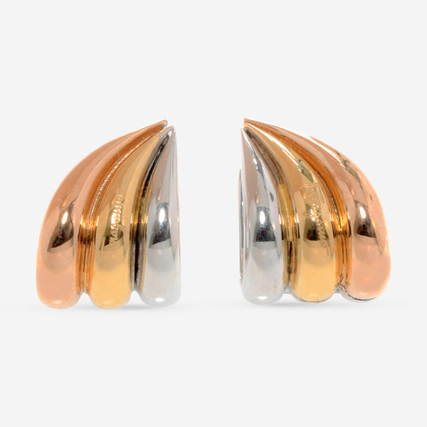Salvatore Ferragamo Wedge Sterling Silver and Gold Plated Huggie Earrings 703427