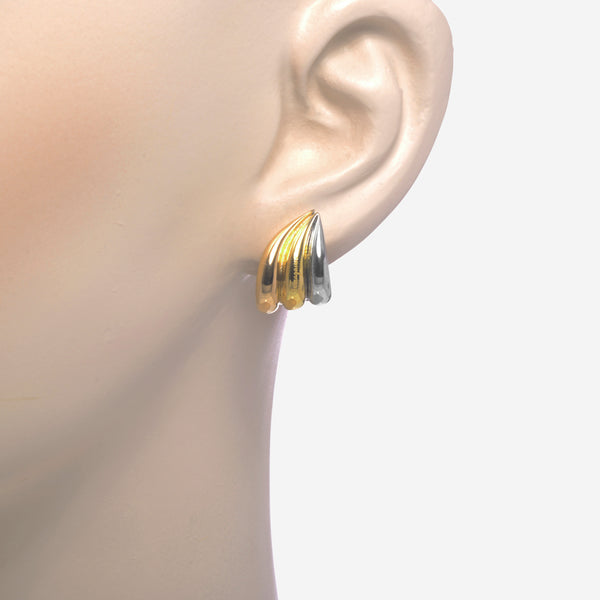 Salvatore Ferragamo Wedge Sterling Silver and Gold Plated Huggie Earrings 703427