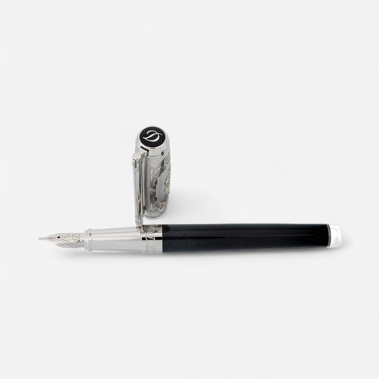 S.T. Dupont Conquest of the Wild West Black & Silver Lacquer & Palladium Fountain Pen 410065