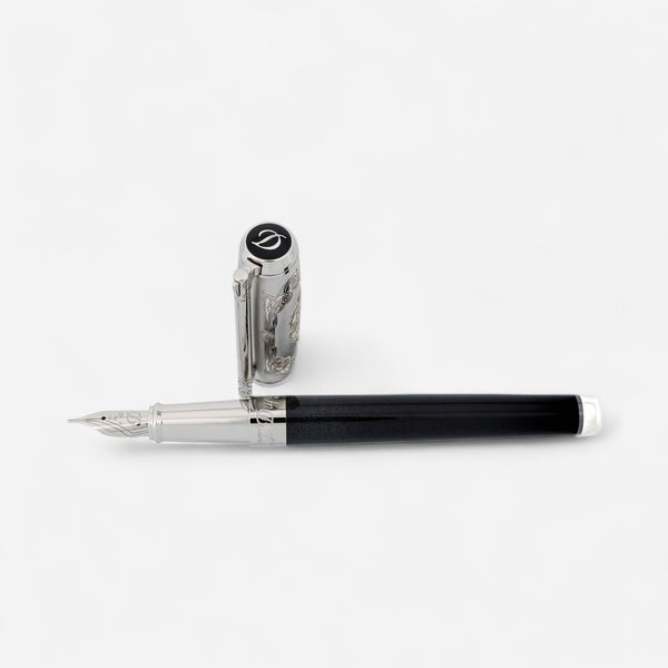 S.T. Dupont Conquest of the Wild West Black & Silver Lacquer & Palladium Fountain Pen 410065