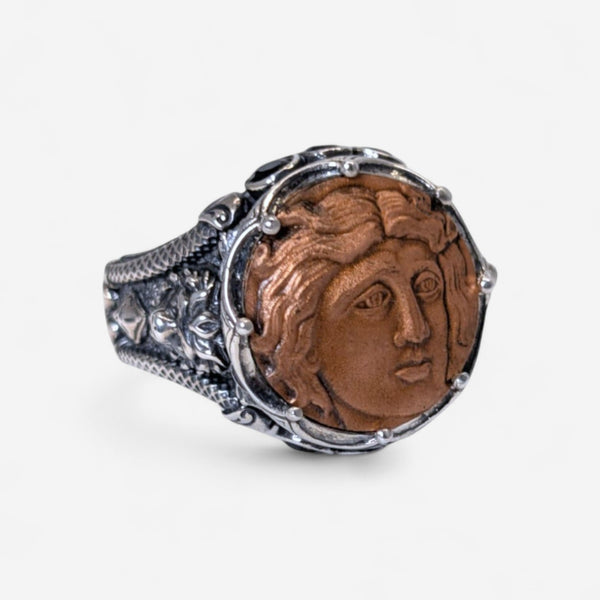 Konstantino Aeolous Sterling Silver & Copper Spinel Greek Coin Ring Sz. 11 DMK2083-374-S11