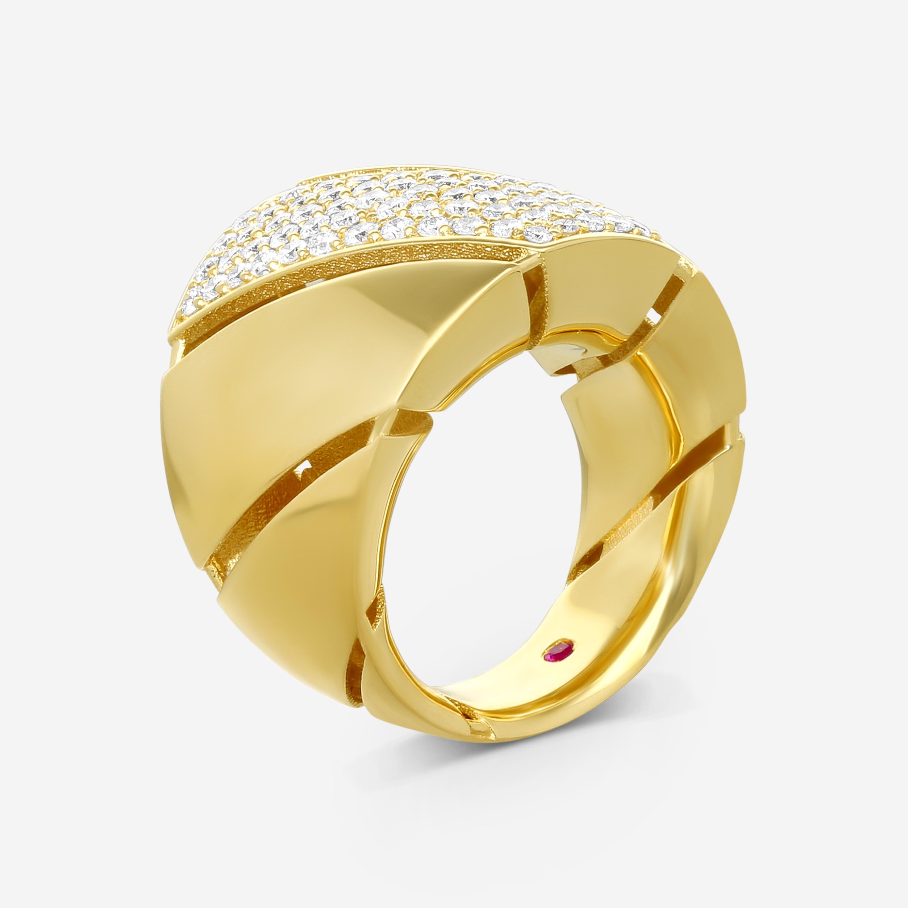Roberto Coin Torchon 18K Yellow Gold Diamond Dome Ring Sz. 6.5 7771417AY65X