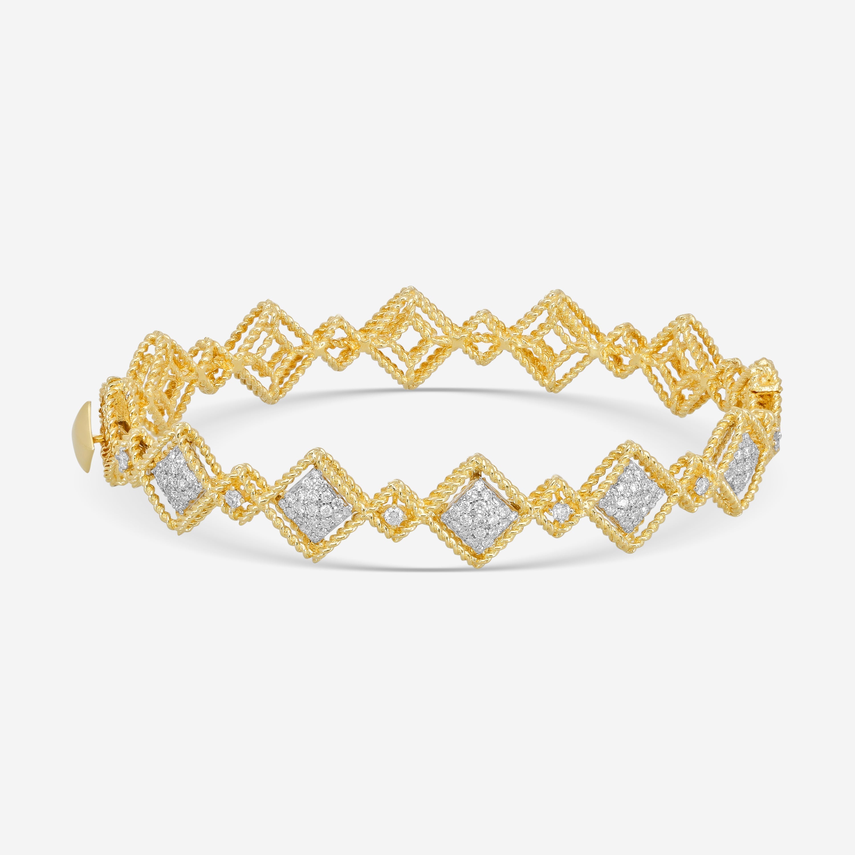 Roberto Coin Roman Barocco 18K Yellow & White Gold Diamond Bangle Bracelet 7771655AJBAX - THE SOLIST