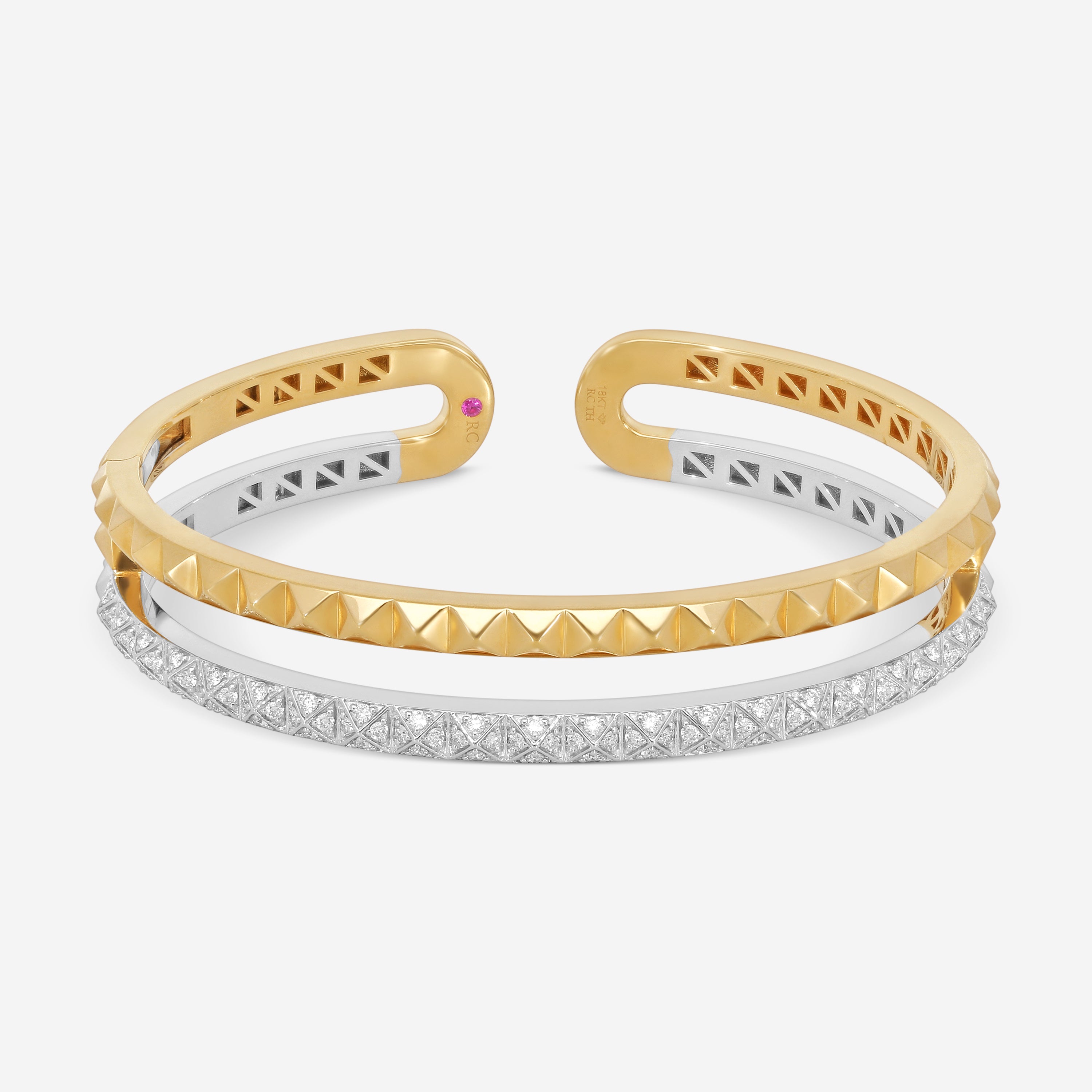 Roberto Coin Obelisco 18K Yellow & White Gold Diamond Double Bangle Bracelet 7771780AJBAX - THE SOLIST