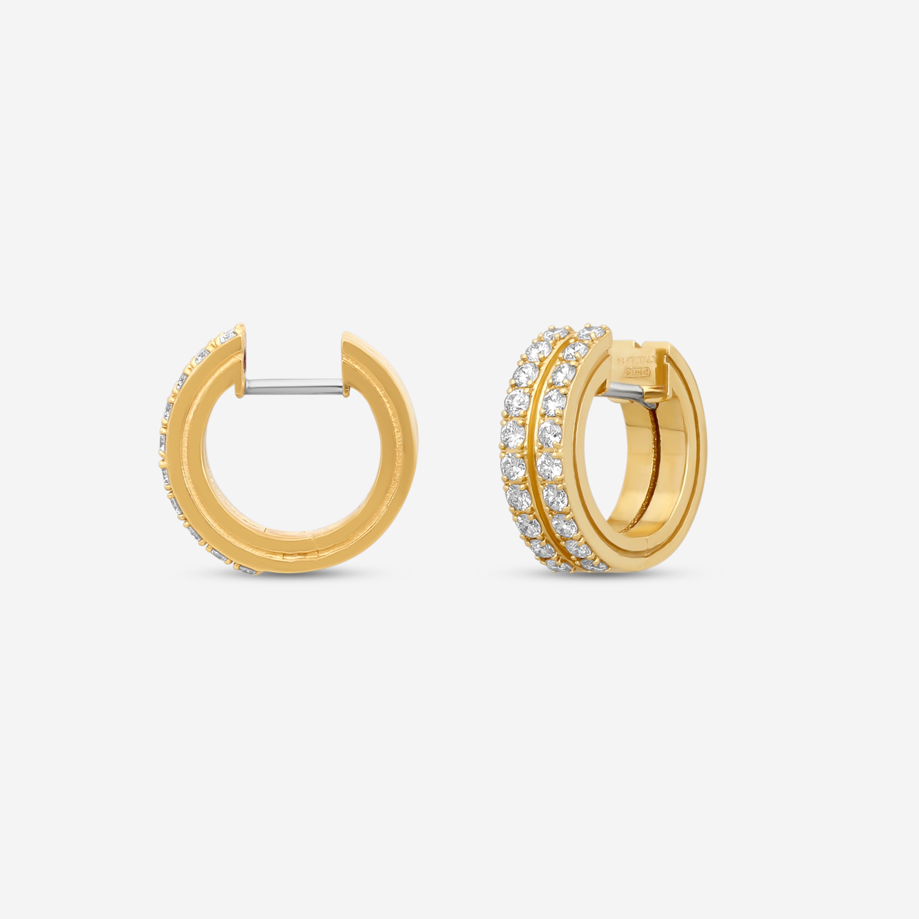 Roberto Coin Portofino 18K Yellow Gold Two-Row Diamond Hoop Earrings 7771884AYERX - THE SOLIST