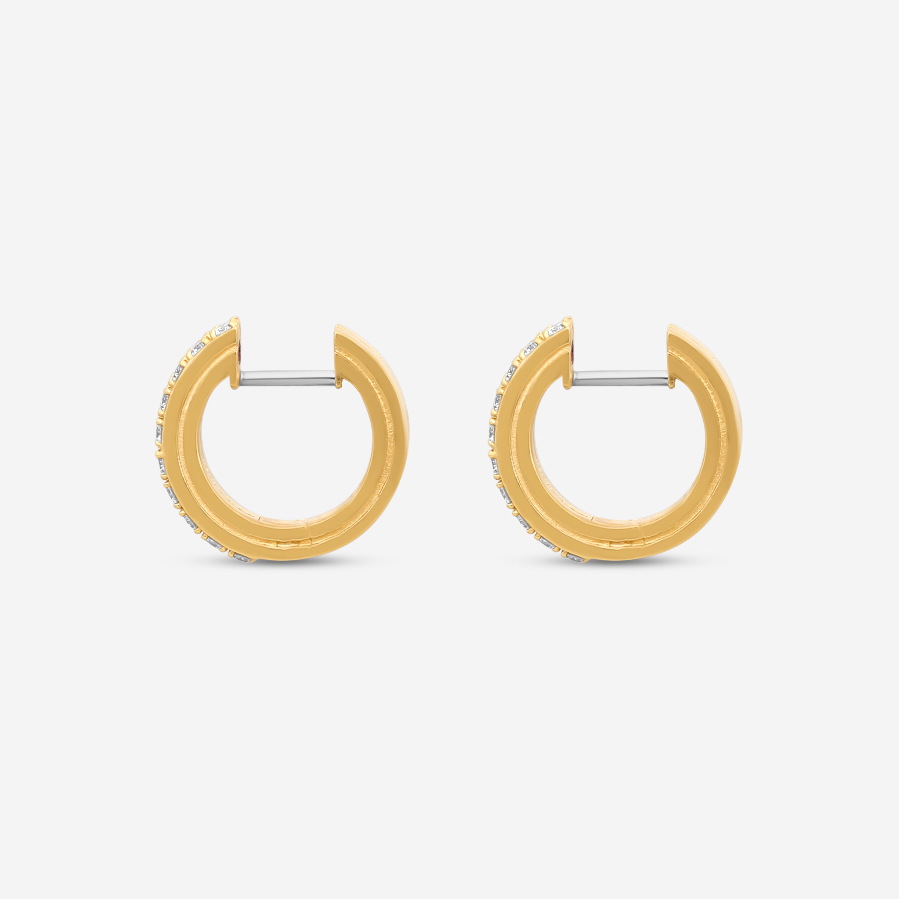 Roberto Coin Portofino 18K Yellow Gold Two-Row Diamond Hoop Earrings 7771884AYERX - THE SOLIST