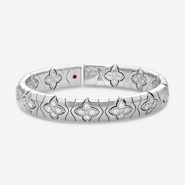 Roberto Coin Royal Princess Flower 18K White Gold Diamond Bangle Bracelet 777291