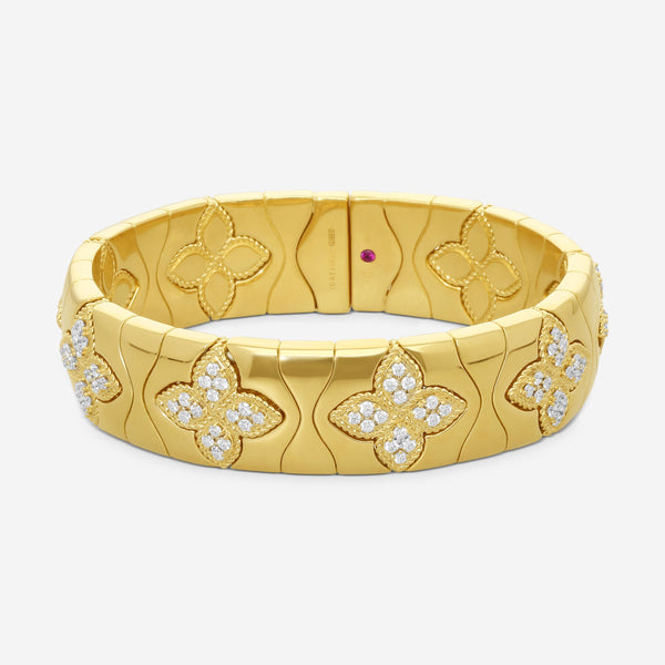 Roberto Coin Royal Princess Flower 18K Yellow Gold Diamond Bangle Bracelet 77729