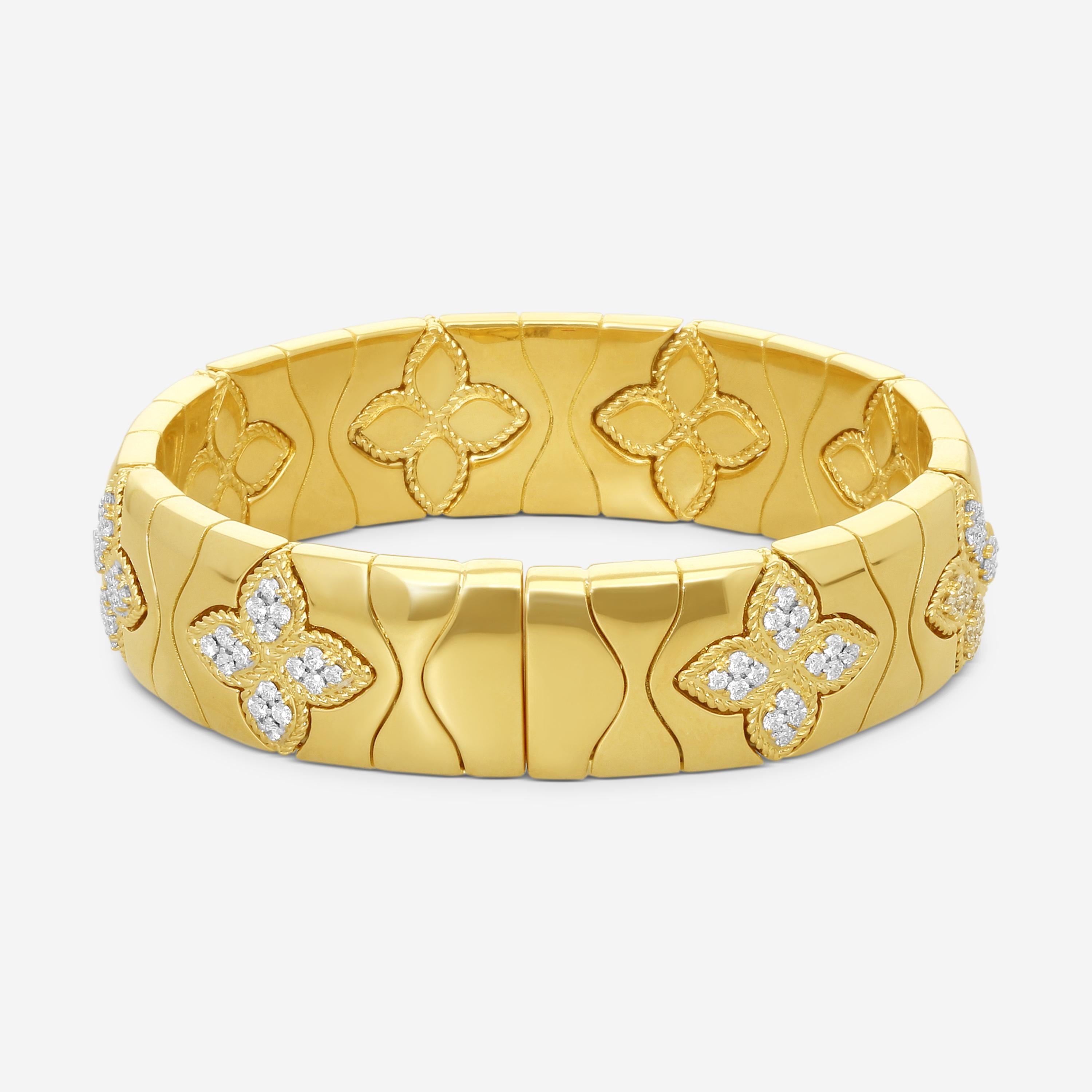 Roberto Coin Royal Princess Flower 18K Yellow Gold Diamond Bangle Bracelet 77729