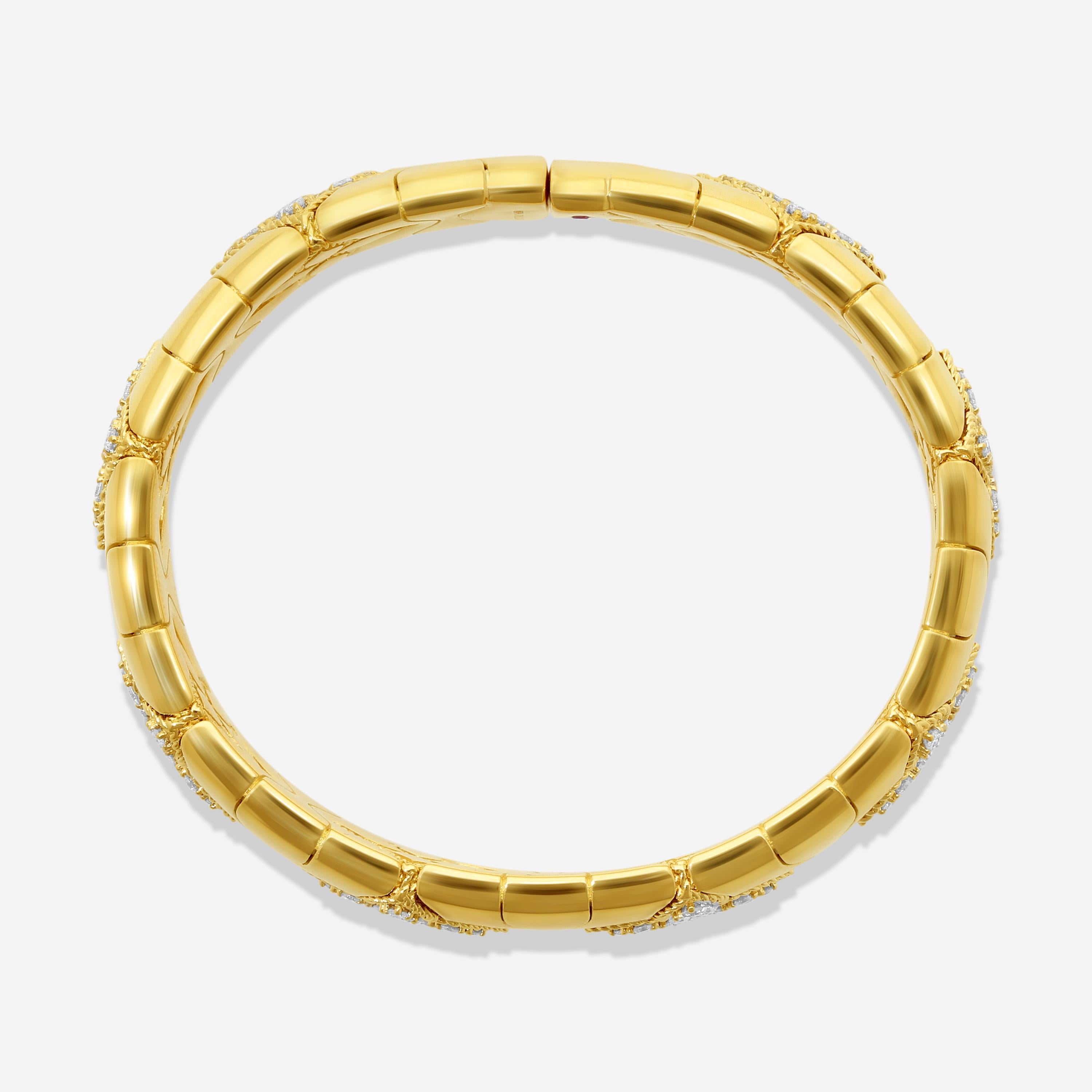 Roberto Coin Royal Princess Flower 18K Yellow Gold Diamond Bangle Bracelet 77729