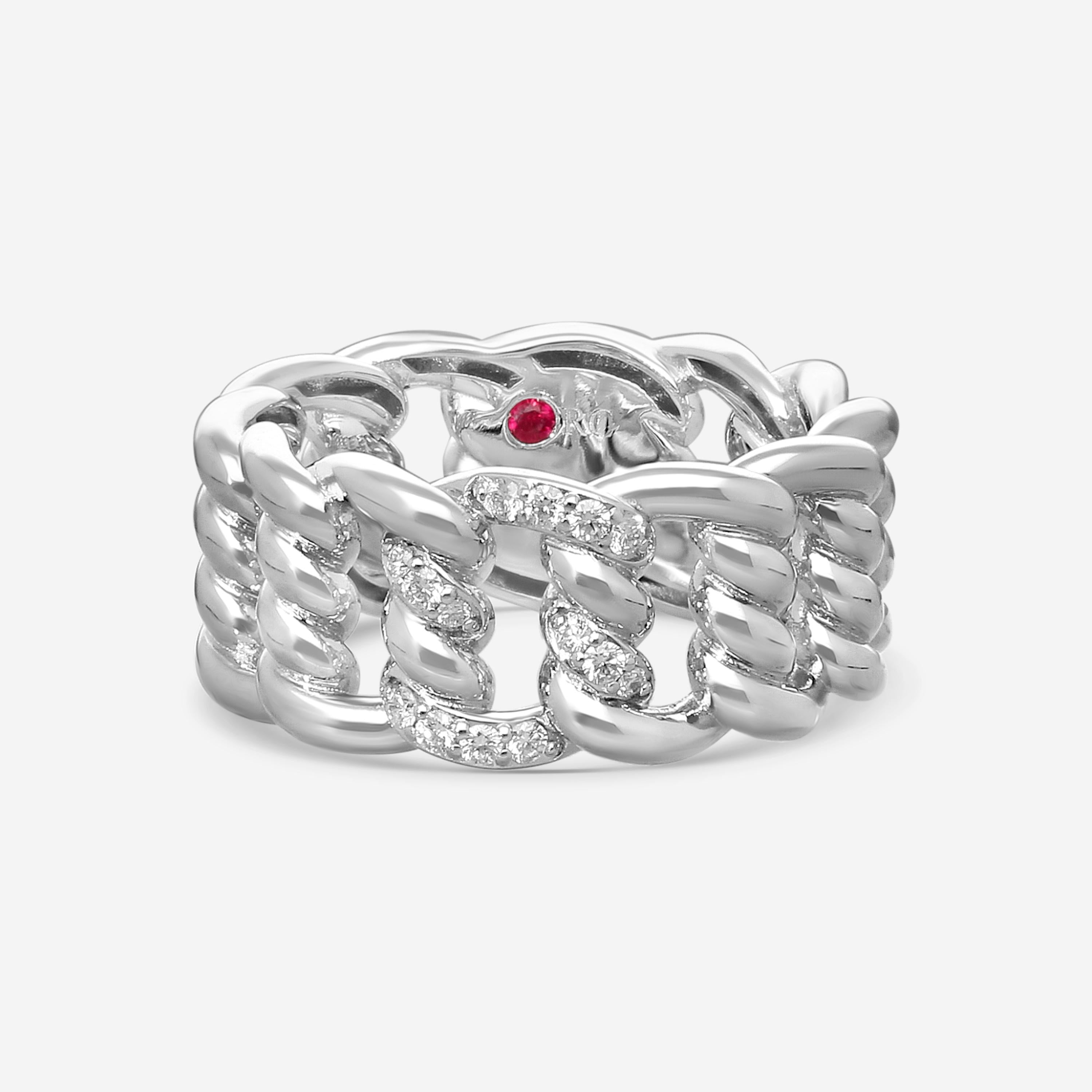 Roberto Coin Cialoma Twisted Link 18K White Gold Diamond Band Ring Sz. 7 7773242