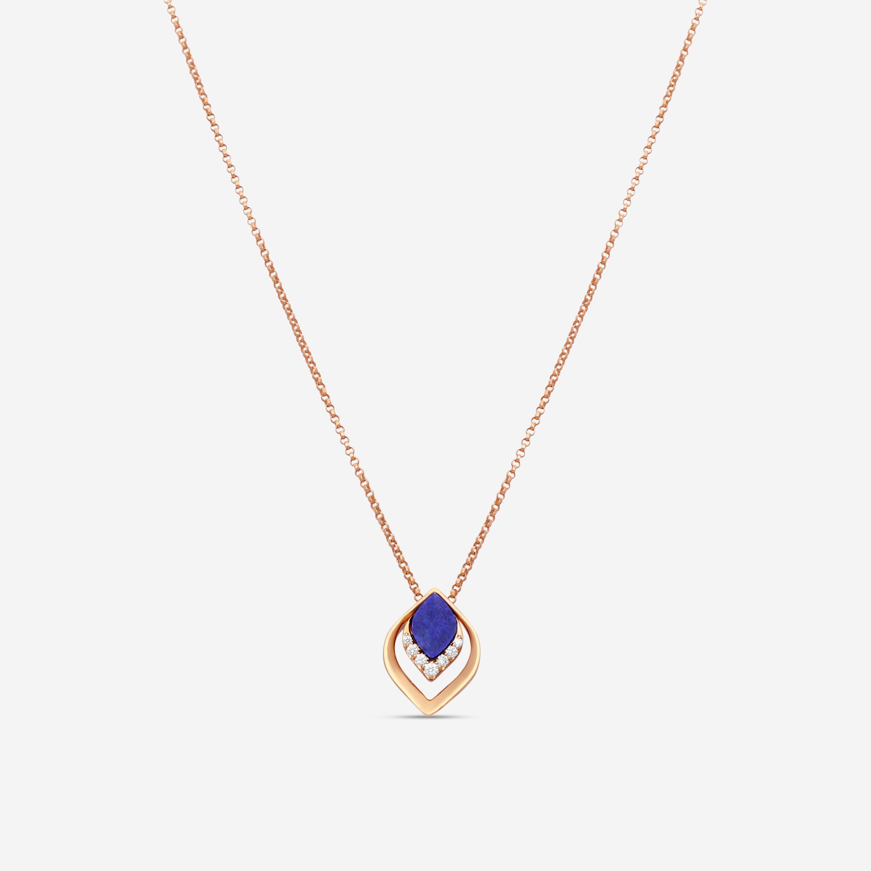 Roberto Coin Petal 18K Rose Gold Lapis & Diamond Pendant Necklace 7773267AX17XL