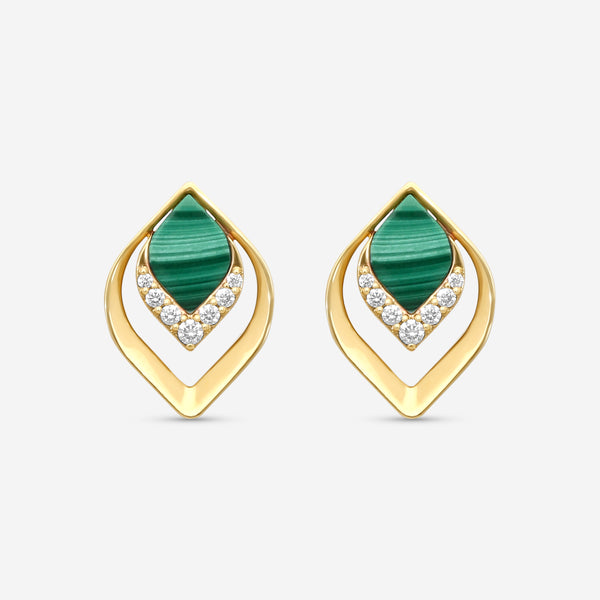 Roberto Coin 18K Yellow Gold, Malachite and Diamond Petal Stud Earrings 7773267AYERX - THE SOLIST