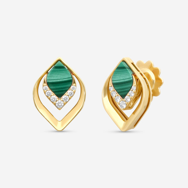 Roberto Coin 18K Yellow Gold, Malachite and Diamond Petal Stud Earrings 7773267AYERX - THE SOLIST