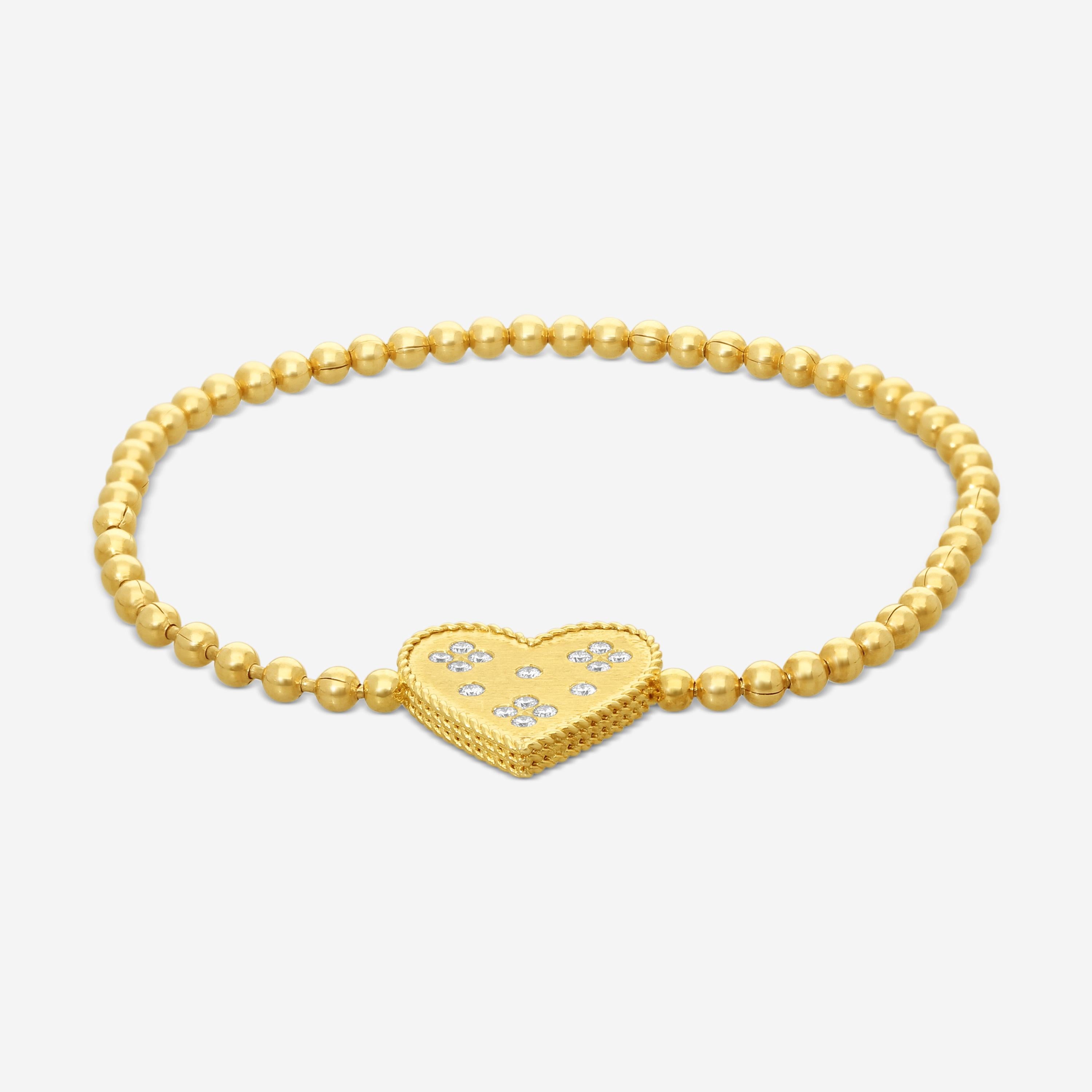 Roberto Coin Venetian Princess 18K Yellow Gold Heart Diamond Bracelet 7773627AY