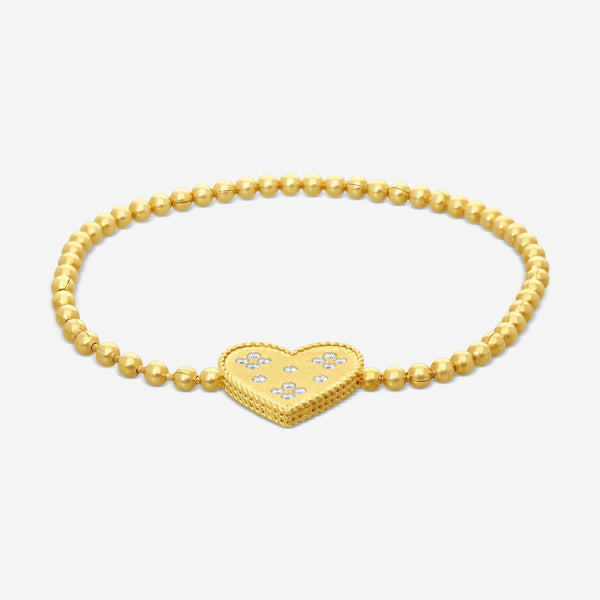 Roberto Coin Venetian Princess 18K Yellow Gold Heart Diamond Bracelet 7773627AY