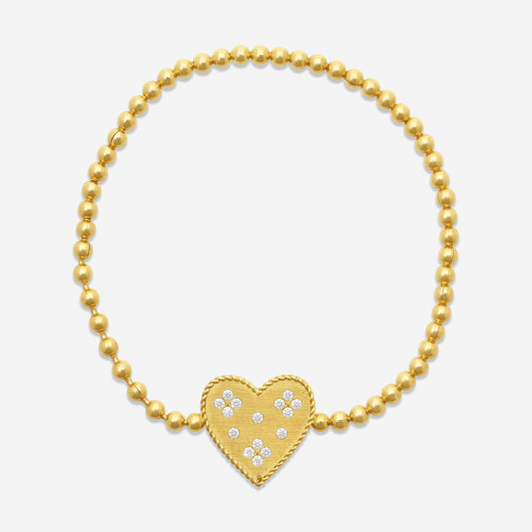 Roberto Coin Venetian Princess 18K Yellow Gold Heart Diamond Bracelet 7773627AY