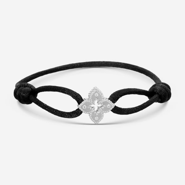 Roberto Coin Venetian Princess 18K White Gold & Black Silk Diamond Bracelet 7773