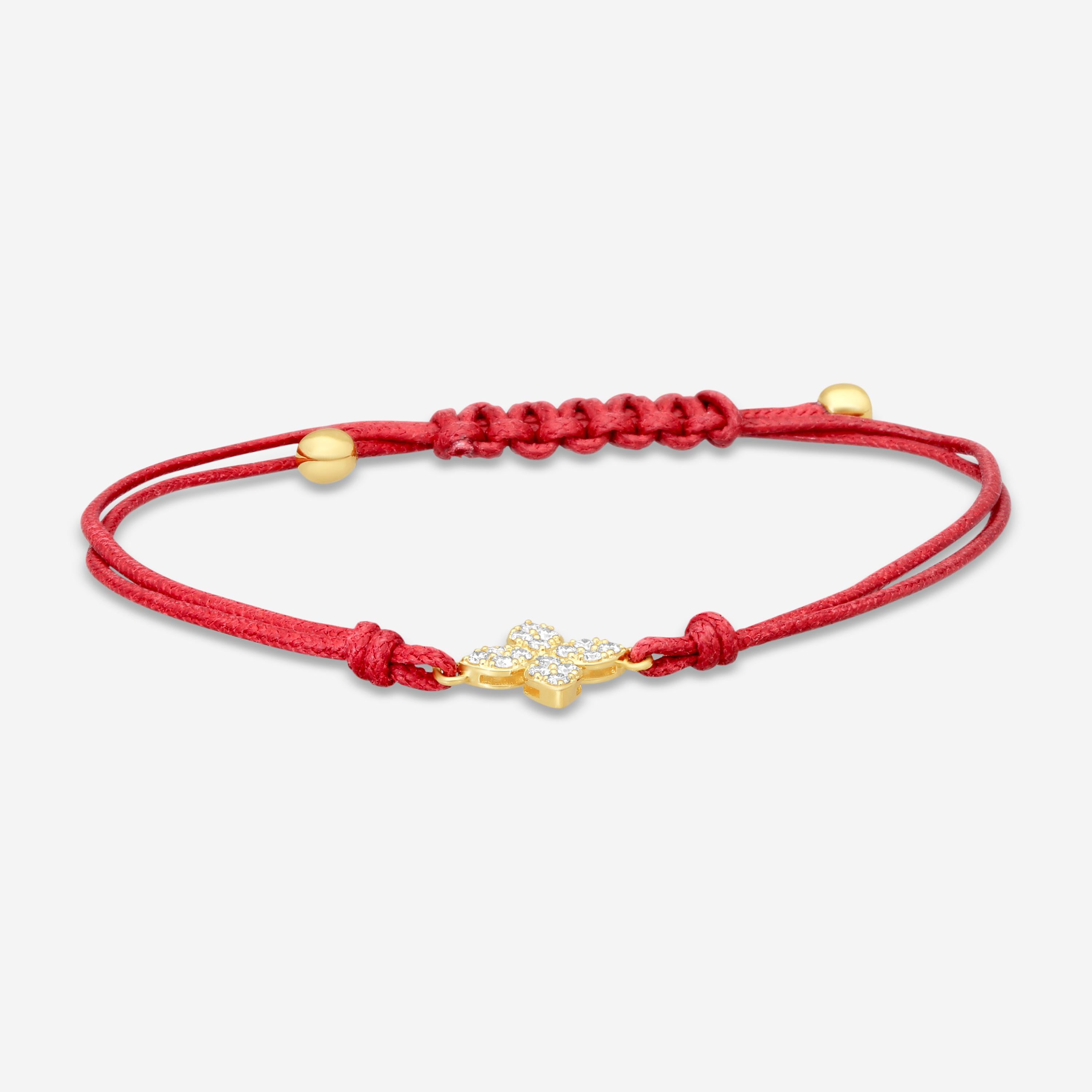Roberto Coin Princess 18K Yellow Gold Diamond Red Silk Cord Bracelet 7773762AYLB