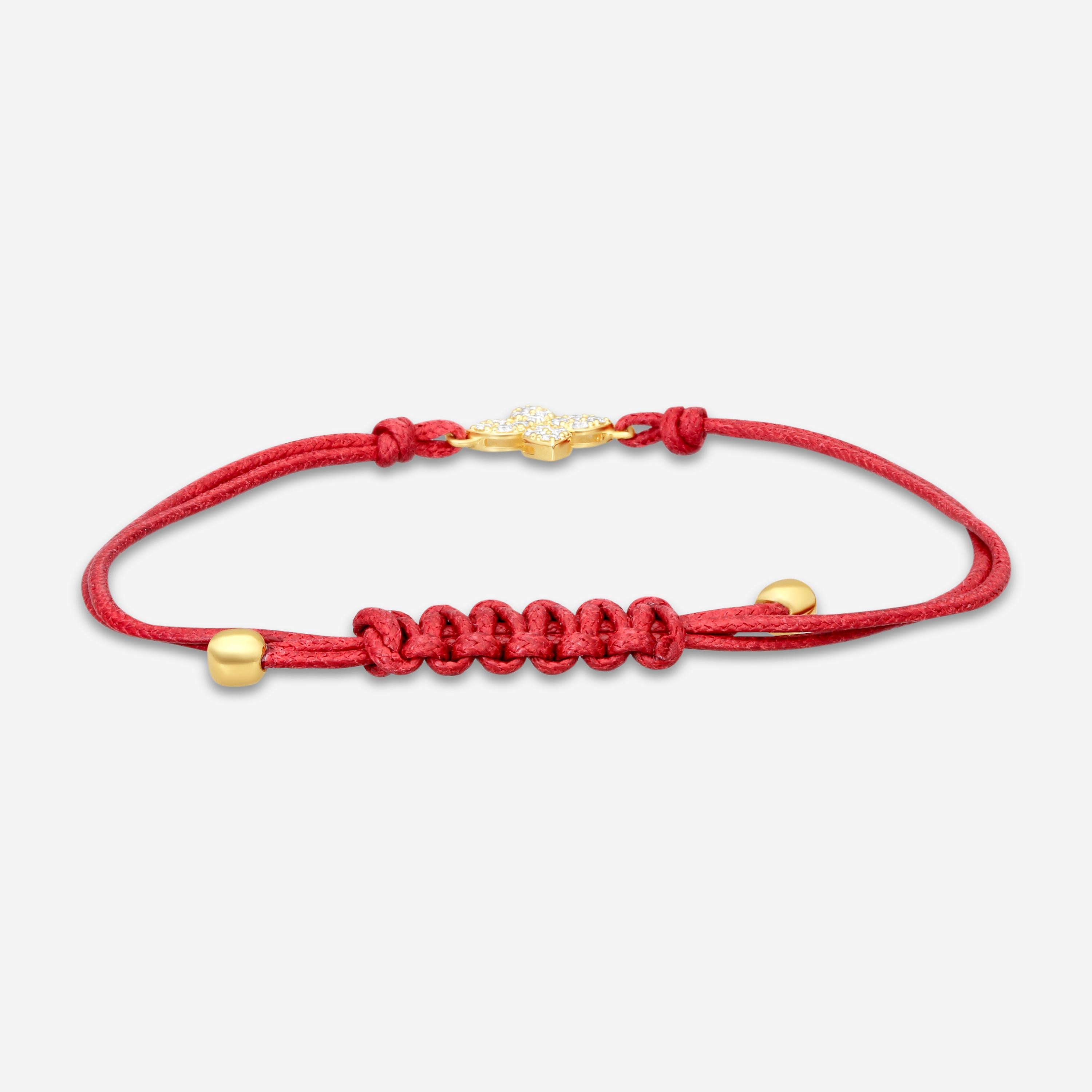 Roberto Coin Princess 18K Yellow Gold Diamond Red Silk Cord Bracelet 7773762AYLB