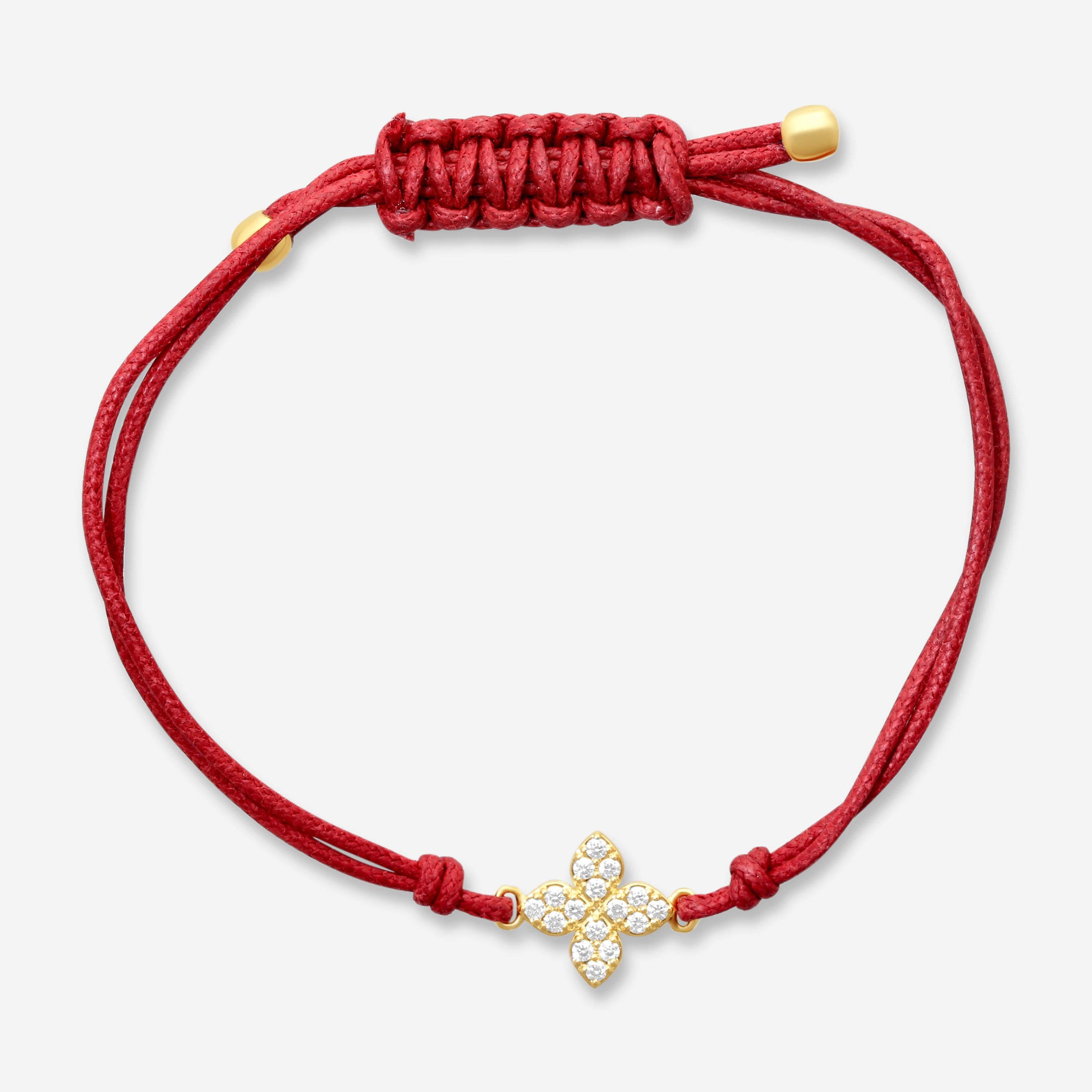 Roberto Coin Princess 18K Yellow Gold Diamond Red Silk Cord Bracelet 7773762AYLB