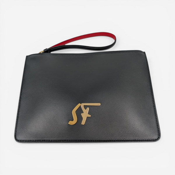Salvatore Ferragamo Firenze Black Calfskin Leather Clutch 728058