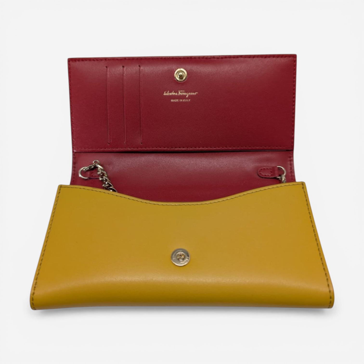 Salvatore Ferragamo Vara Women's 705291 Yellow Wallet With Chain MSRP $795 - THE SOLIST