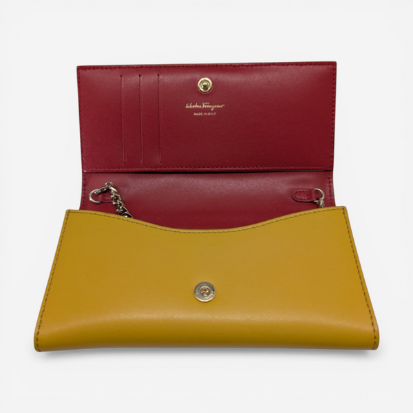 Salvatore Ferragamo Vara Women's 705291 Yellow Wallet With Chain MSRP $795 - THE SOLIST
