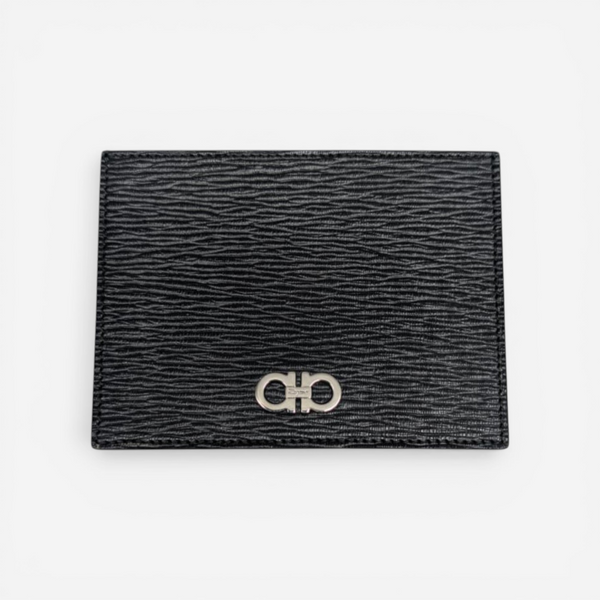 Salvatore Ferragamo Men's 705069 Gancini Black&Blue Credit Card Holder MSRP $295 - THE SOLIST